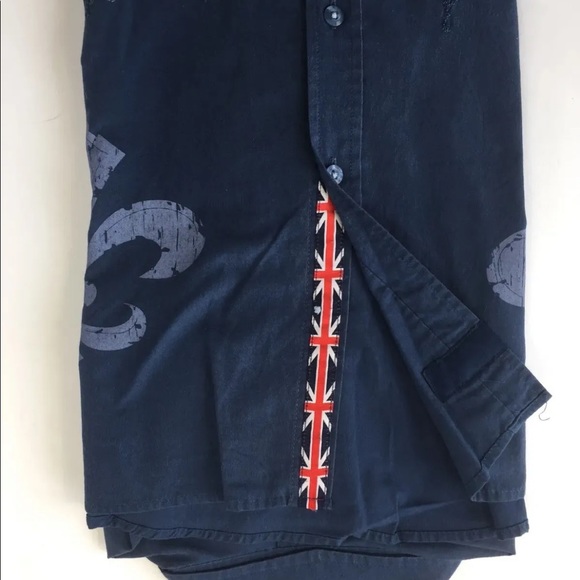 For Him U.K. Men Long Sleeve Shirt Large Navy Embroidered Print - Picture 8 of 14